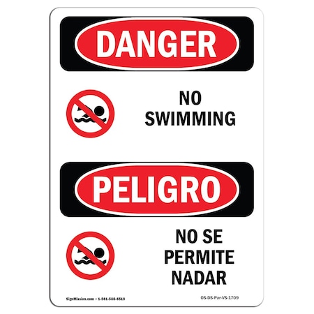 Signmission Safety Sign, OSHA Danger, 5" Height, No Swimming Bilingual Spanish, 10PK OS-DS-D-35-VS-1709-10PK